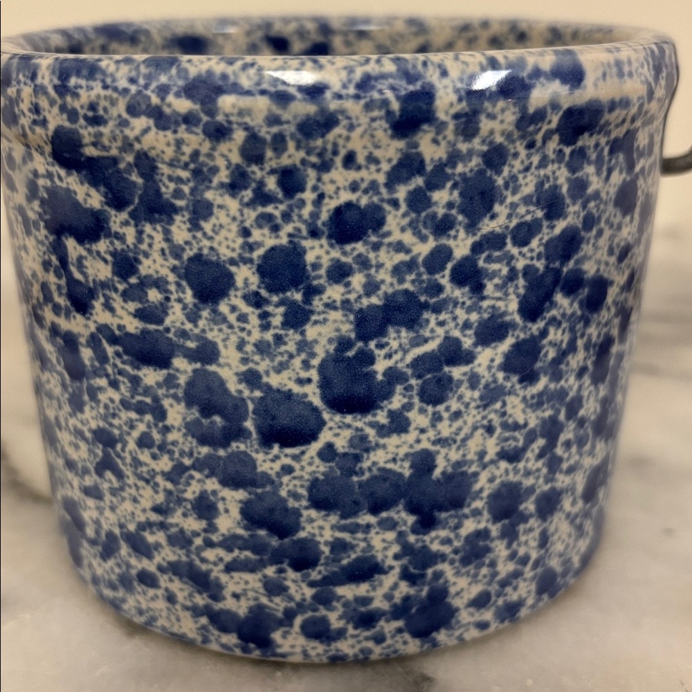 Blue Speckled Ceramic Crock with Handle - Picture 2 of 10